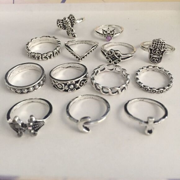 13 Piece Tribal Moon Midi Ring Set (RS09) - Picture 3 of 7